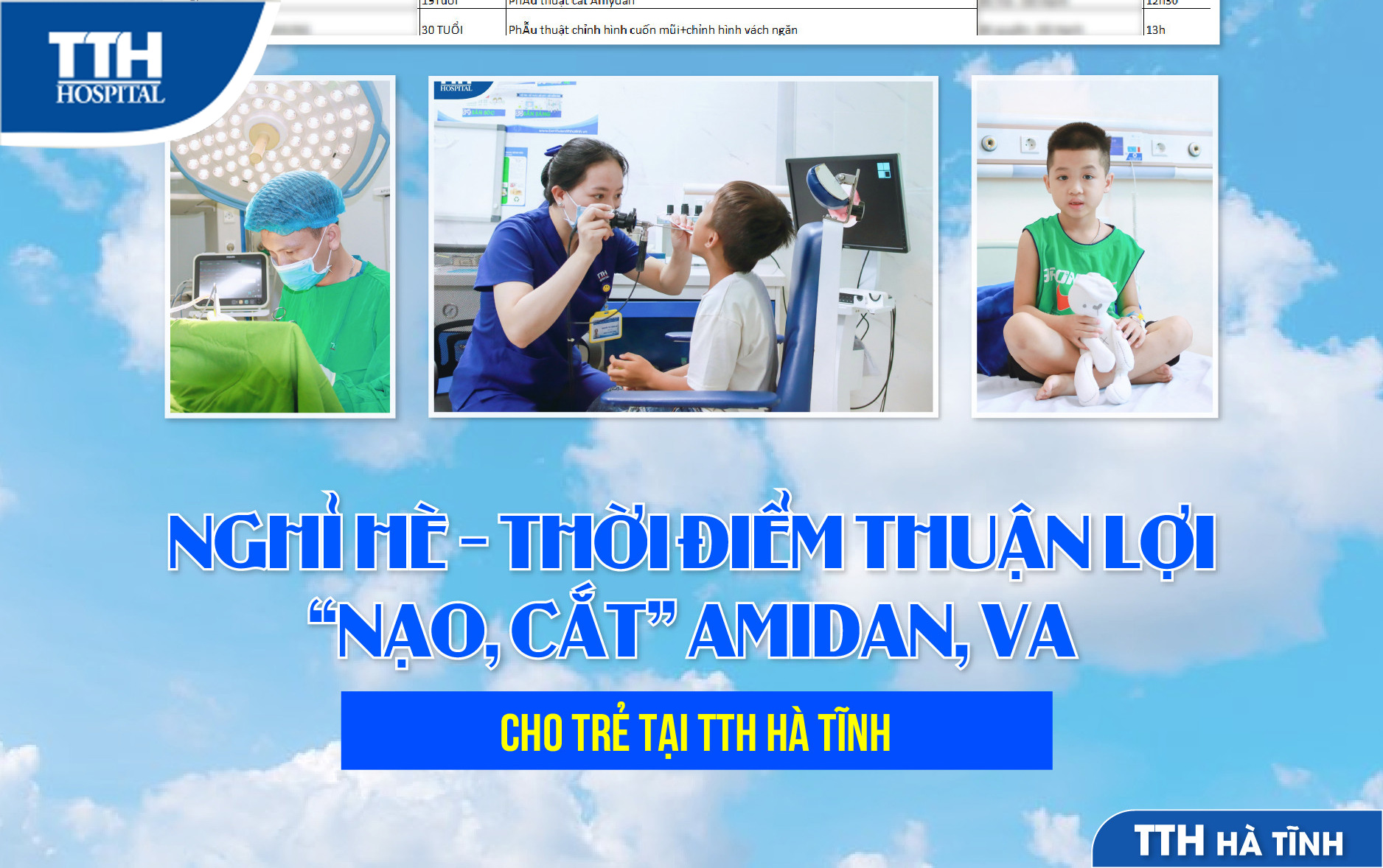 NGHỈ HÈ - THỜI ĐIỂM THUẬN LỢI “NẠO, CẮT” AMIDAN, VA CHO TRẺ TẠI TTH HÀ TĨNH