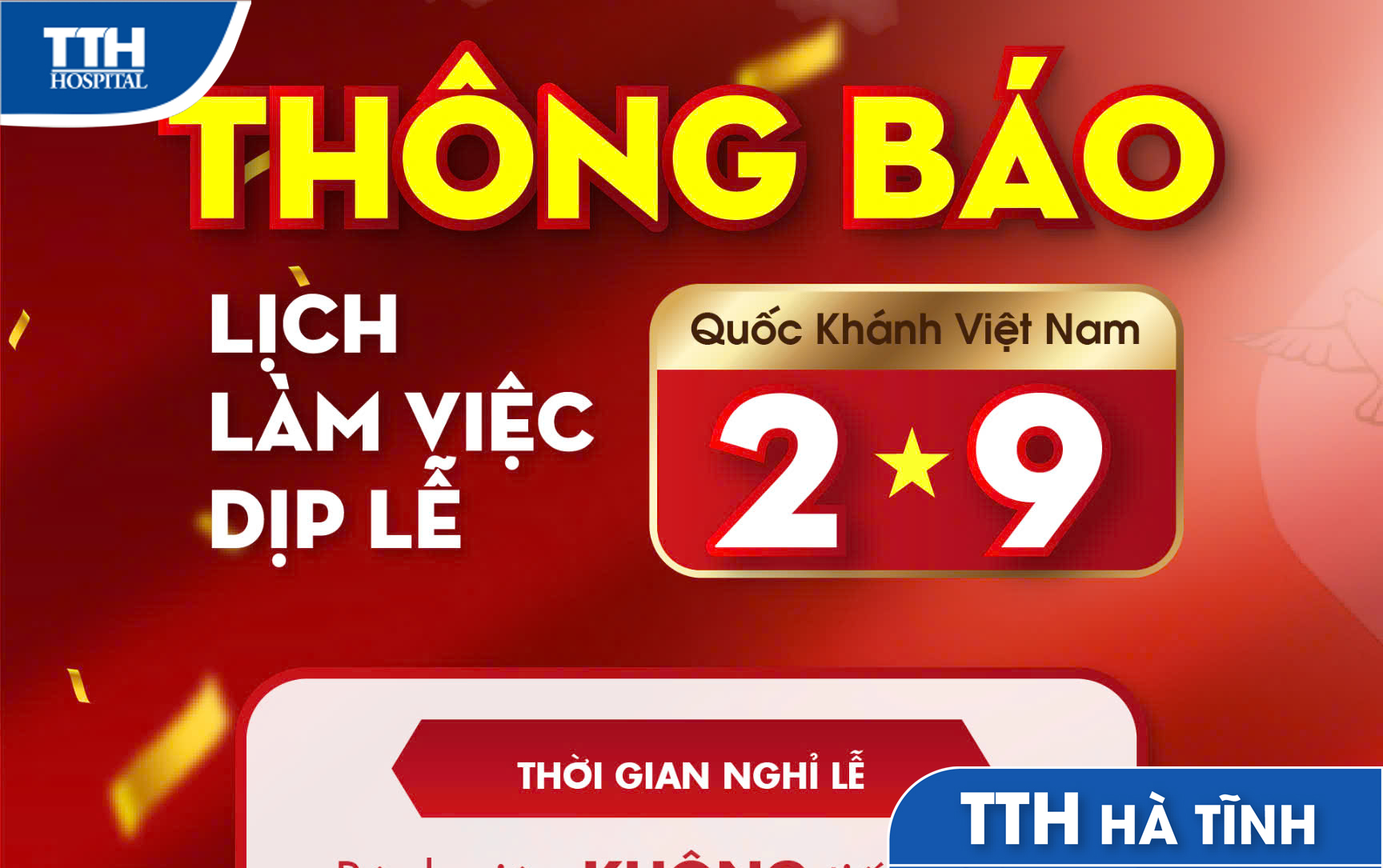 Thông báo lịch hoạt động của bệnh viện đa khoa tth hà tĩnh dịp nghỉ lễ