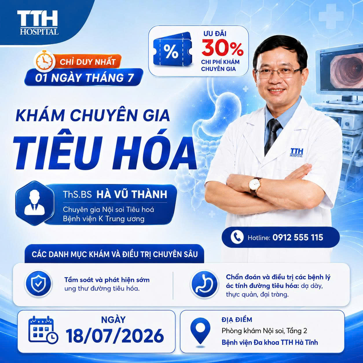 LỊCH KHÁM CHUYÊN GIA THƯỜNG QUY THÁNG 7 - KHÁM TIÊU HOÁ CÙNG CHUYÊN GIA BỆNH VIỆN K TRUNG ƯƠNG VỚI ƯU ĐÃI 30%